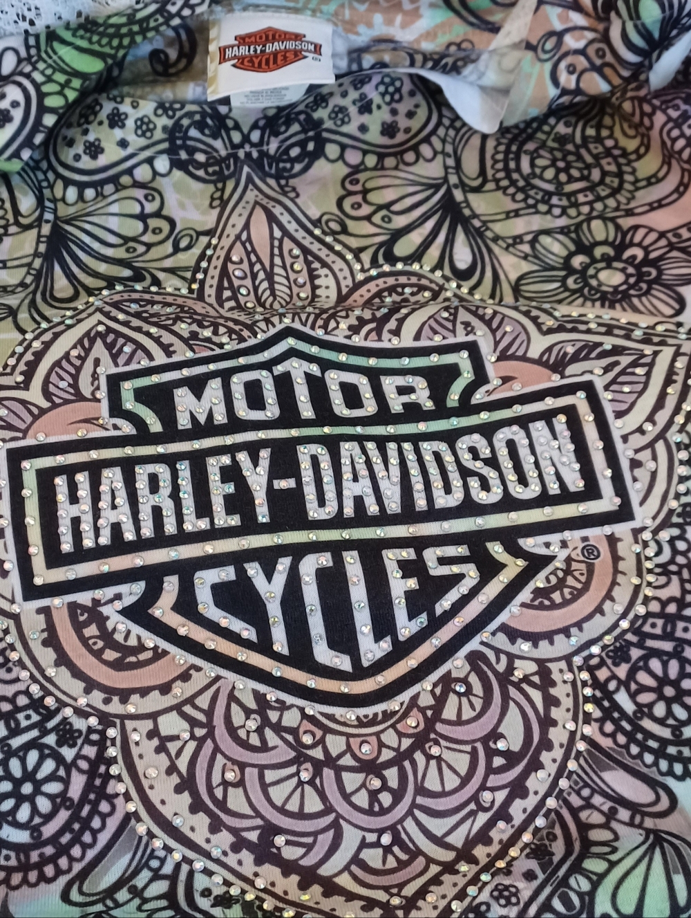 NEW WITHOUT TAGS HARLEY-DAVIDSON MOTORCYCLES RHINESTONE MAUI, HAWAII TOP LARGE